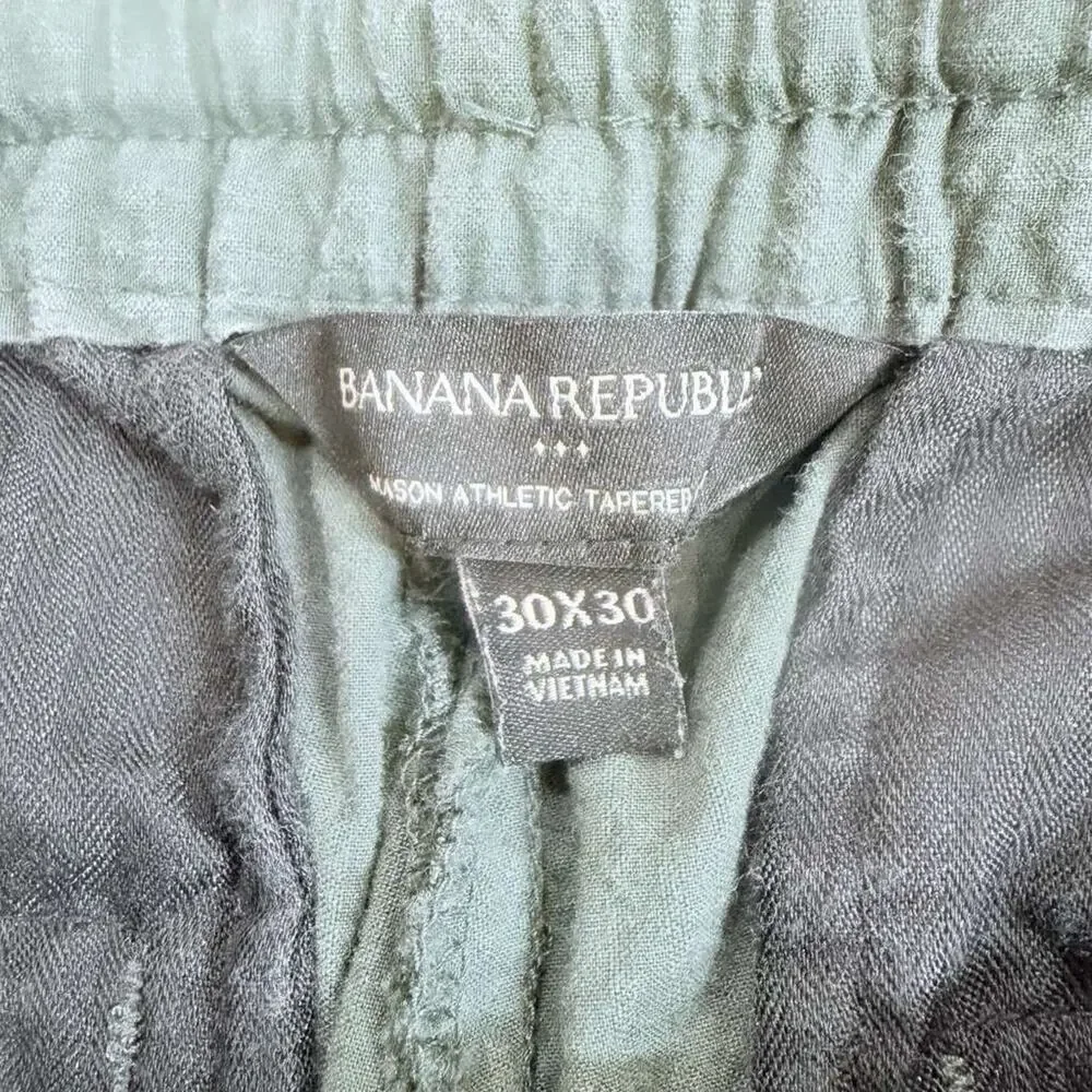 Banana Republic Men's Mason Army Green Seersucker Athletic Tapered Pant Sz 30X30